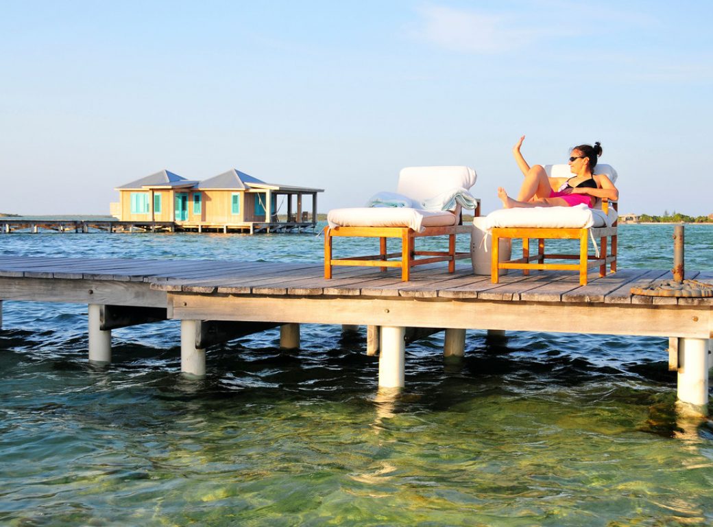 B667W2 The villas on the small island of Cayo Espanto near Ambergris Caye in Belize is a great place to luxuriate and relax