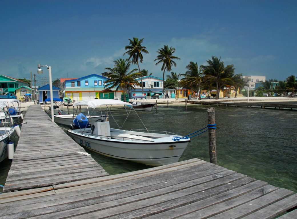 BKRCPH Boats docked in wharf of Caye Caulker, Belize, Central America