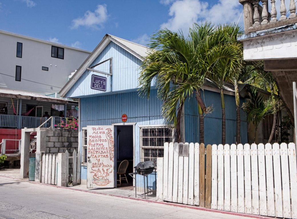 EXMDYK Lucy's Deli exterior in San Pedro, Ambergris Caye, Belize, Central America.